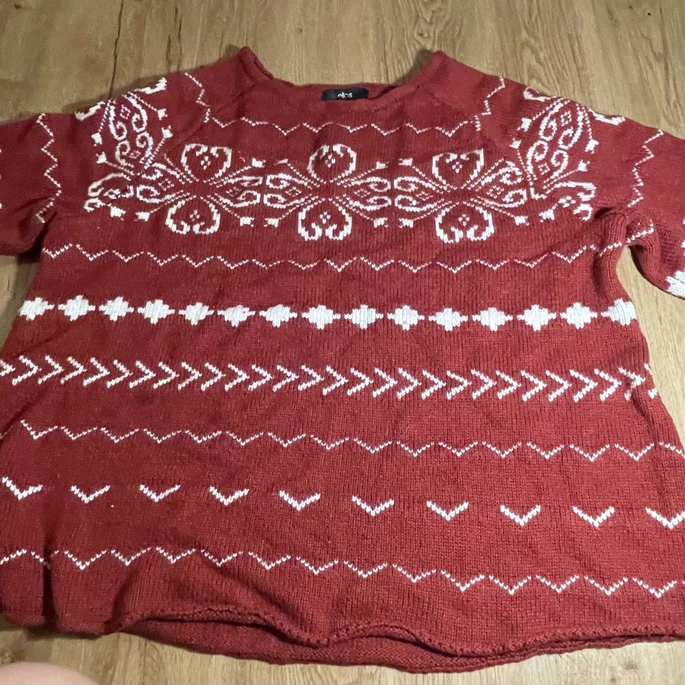 Ellos Red and White Off-the-Shoulder Sweater